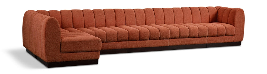 Meridian Furniture - Quinn 165" Chenille Fabric Upholstered 6 Piece Modular Sectional - 124Cognac-Sec6B - GreatFurnitureDeal