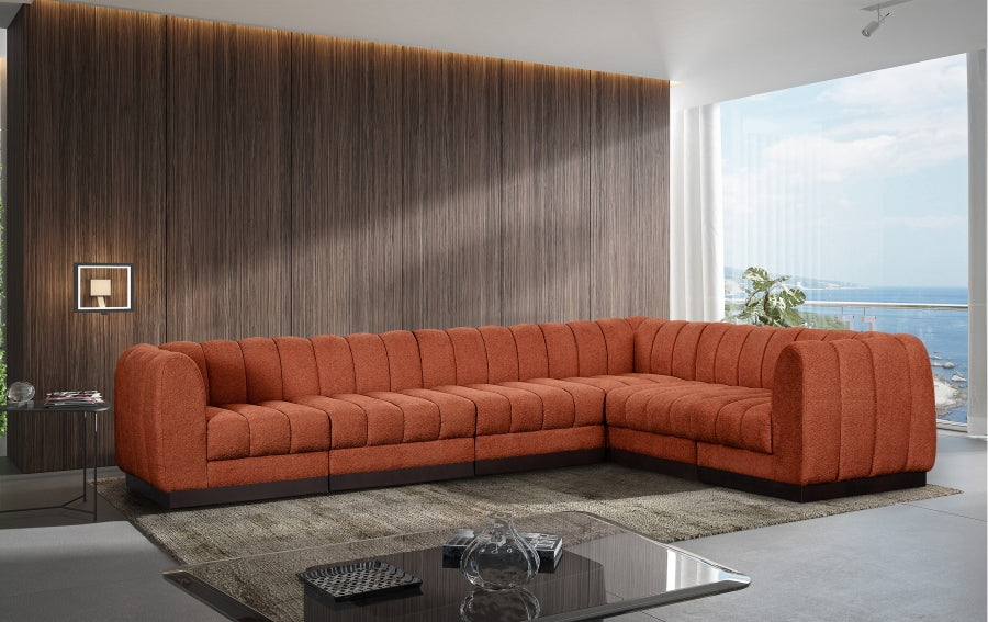 Meridian Furniture - Quinn 133" Chenille Fabric Upholstered 6 Piece Modular Sectional - 124Cognac-Sec6C - GreatFurnitureDeal