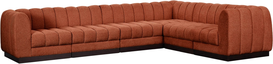 Meridian Furniture - Quinn 133" Chenille Fabric Upholstered 6 Piece Modular Sectional - 124Cognac-Sec6C - GreatFurnitureDeal