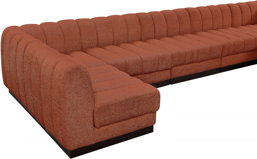 Meridian Furniture - Quinn 229" Chenille Fabric Upholstered 8 Piece Modular Sectional - 124Cognac-Sec8B - GreatFurnitureDeal