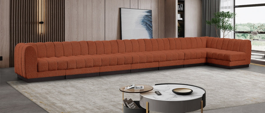 Meridian Furniture - Quinn 229" Chenille Fabric Upholstered 8 Piece Modular Sectional - 124Cognac-Sec8B - GreatFurnitureDeal