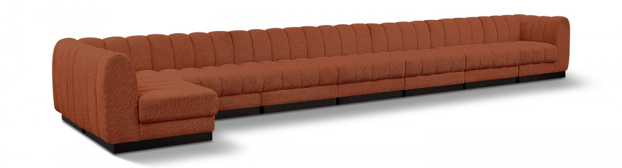 Meridian Furniture - Quinn 229" Chenille Fabric Upholstered 8 Piece Modular Sectional - 124Cognac-Sec8B - GreatFurnitureDeal