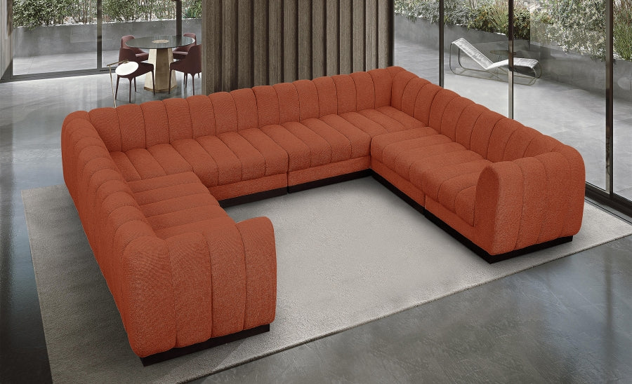 Meridian Furniture - Quinn 133" Chenille Fabric Upholstered 8 Piece Modular Sectional - 124Cognac-Sec8C - GreatFurnitureDeal