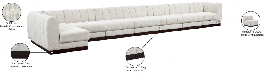 Meridian Furniture - Quinn 229" Chenille Fabric Upholstered 8 Piece Modular Sectional - 124Cream-Sec8B - GreatFurnitureDeal