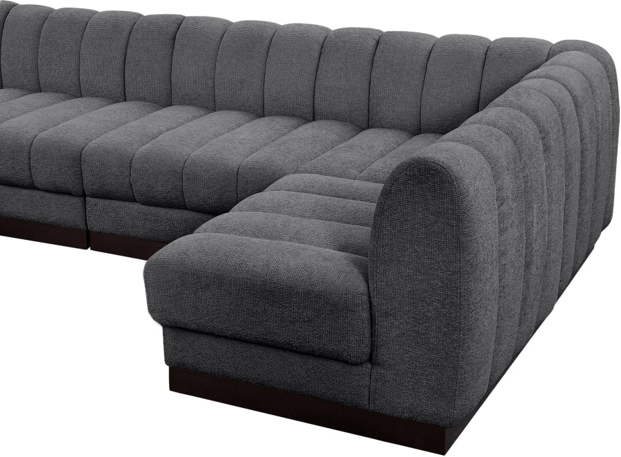 Meridian Furniture - Quinn 165" Chenille Fabric Upholstered 6 Piece Modular Sectional - 124Grey-Sec6B - GreatFurnitureDeal