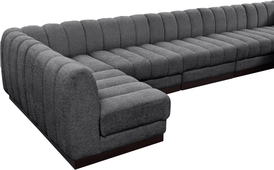 Meridian Furniture - Quinn 165" Chenille Fabric Upholstered 6 Piece Modular Sectional - 124Grey-Sec6B - GreatFurnitureDeal