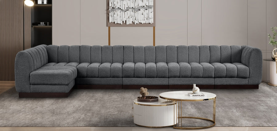 Meridian Furniture - Quinn 165" Chenille Fabric Upholstered 6 Piece Modular Sectional - 124Grey-Sec6B - GreatFurnitureDeal