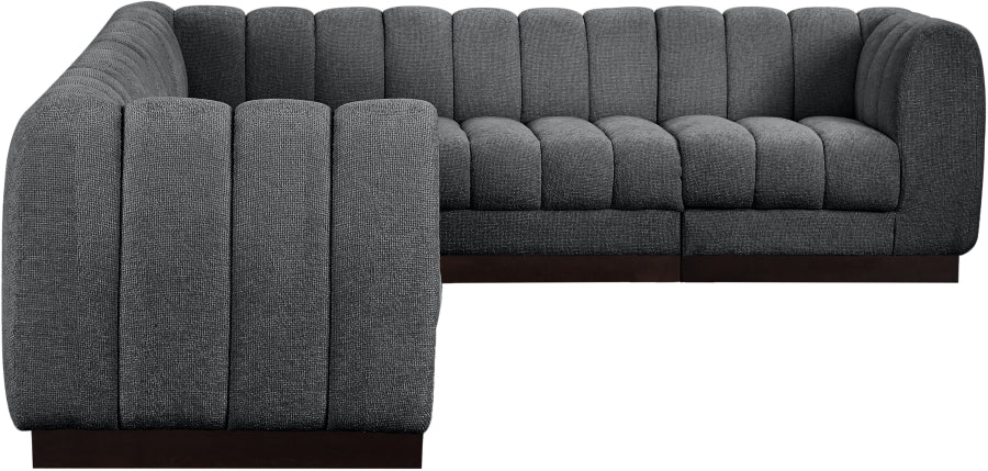 Meridian Furniture - Quinn 133" Chenille Fabric Upholstered 6 Piece Modular Sectional - 124Grey-Sec6C - GreatFurnitureDeal