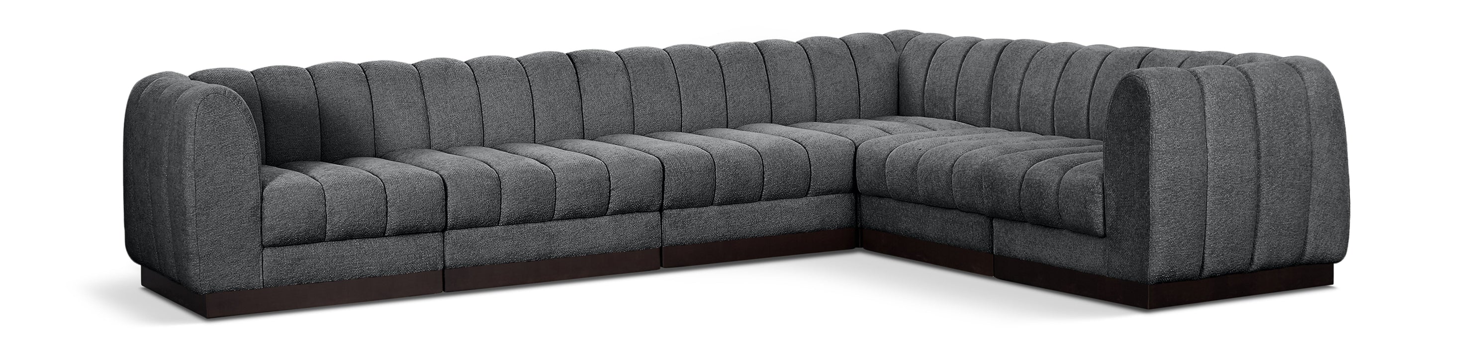 Meridian Furniture - Quinn 133" Chenille Fabric Upholstered 6 Piece Modular Sectional - 124Grey-Sec6C - GreatFurnitureDeal