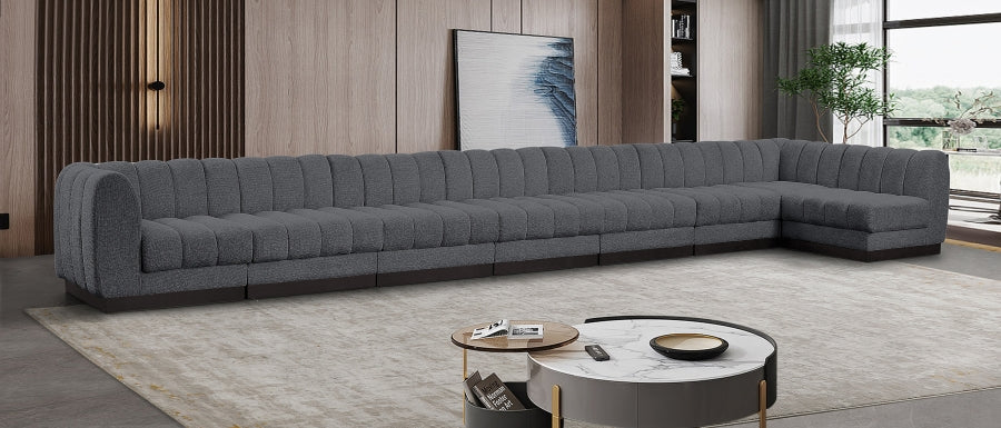 Meridian Furniture - Quinn 229" Chenille Fabric Upholstered 8 Piece Modular Sectional - 124Grey-Sec8B - GreatFurnitureDeal