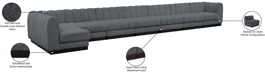 Meridian Furniture - Quinn 229" Chenille Fabric Upholstered 8 Piece Modular Sectional - 124Grey-Sec8B - GreatFurnitureDeal