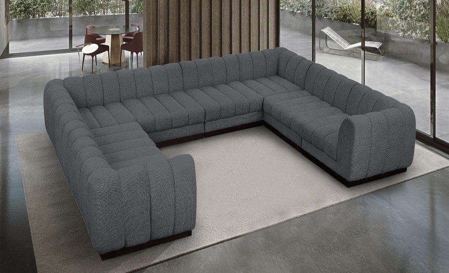 Meridian Furniture - Quinn 133" Chenille Fabric Upholstered 8 Piece Modular Sectional - 124Grey-Sec8C - GreatFurnitureDeal