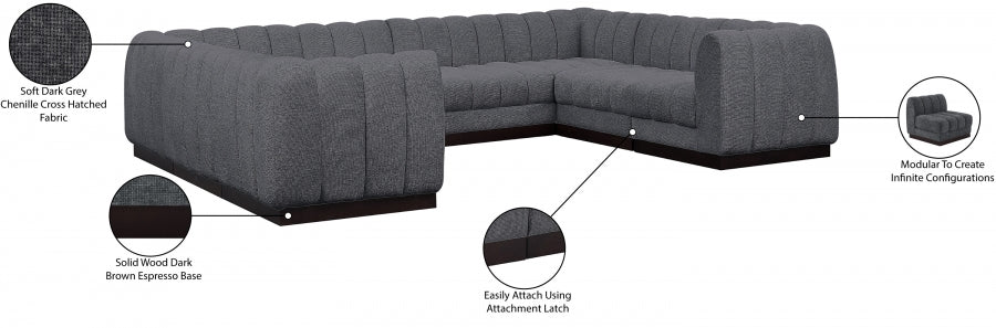 Meridian Furniture - Quinn 133" Chenille Fabric Upholstered 8 Piece Modular Sectional - 124Grey-Sec8C - GreatFurnitureDeal