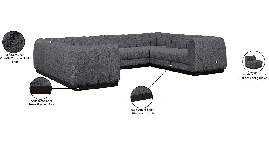 Meridian Furniture - Quinn 133" Chenille Fabric Upholstered 8 Piece Modular Sectional - 124Grey-Sec8C - GreatFurnitureDeal