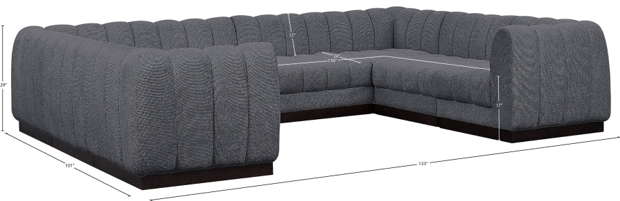 Meridian Furniture - Quinn 133" Chenille Fabric Upholstered 8 Piece Modular Sectional - 124Grey-Sec8C - GreatFurnitureDeal