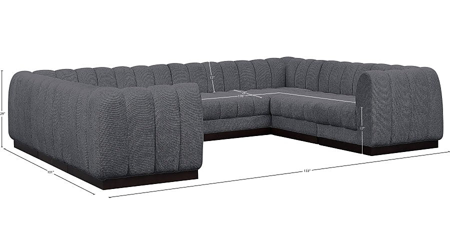 Meridian Furniture - Quinn 133" Chenille Fabric Upholstered 8 Piece Modular Sectional - 124Grey-Sec8C - GreatFurnitureDeal