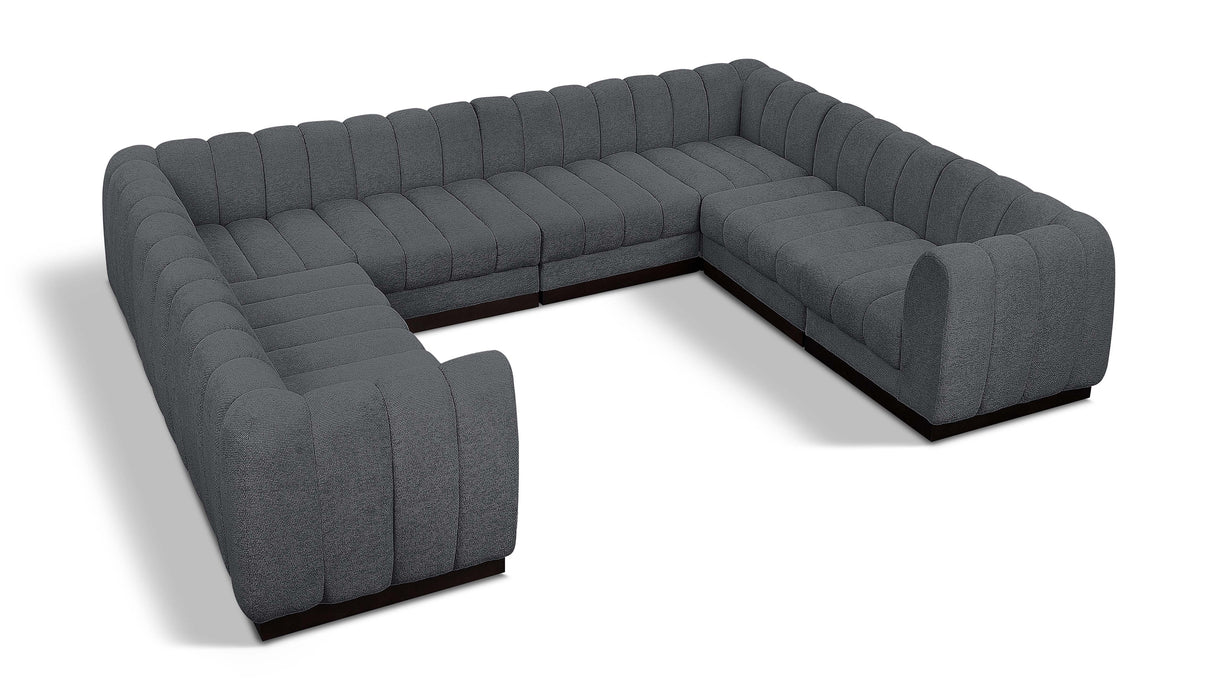 Meridian Furniture - Quinn 133" Chenille Fabric Upholstered 8 Piece Modular Sectional - 124Grey-Sec8C - GreatFurnitureDeal