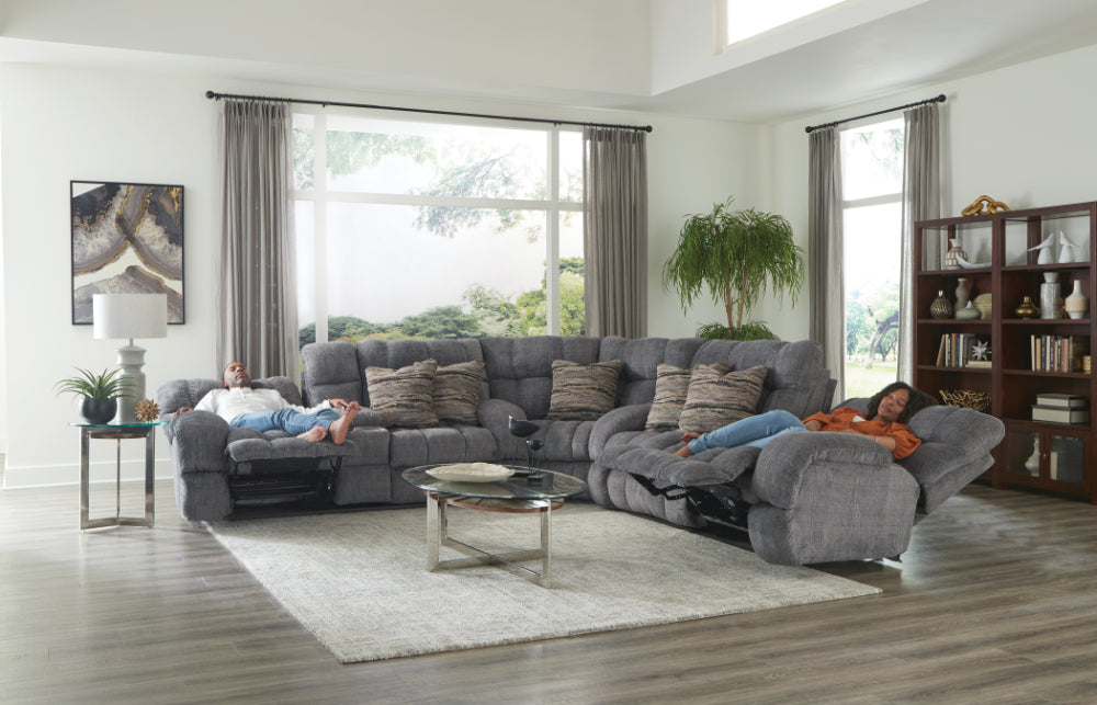 Catnapper - Ashland 3 Piece Lay Flat Reclining Sectional in Granite/Night - 3591-98-599-NIGHT - GreatFurnitureDeal