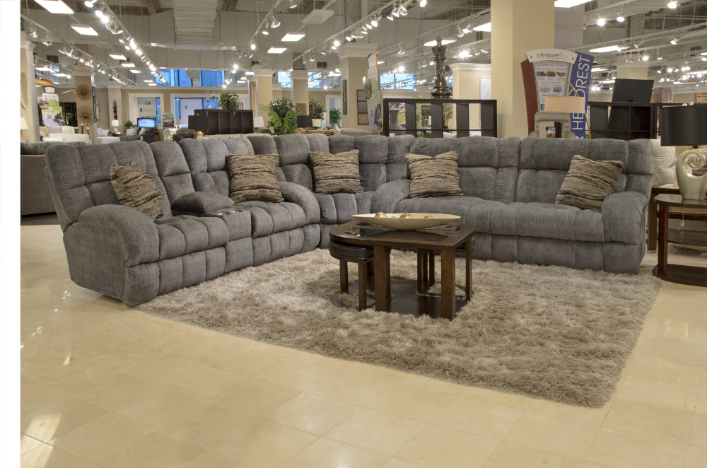 Catnapper - Ashland 3 Piece Lay Flat Reclining Sectional in Granite/Night - 3591-98-599-NIGHT - GreatFurnitureDeal