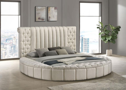 Coaster Furniture - Sonya Upholstered King Round Storage Bed Ivory - 360111KE - GreatFurnitureDeal