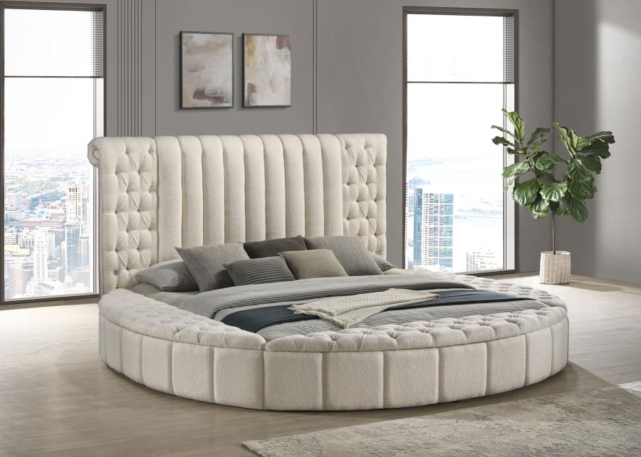 Coaster Furniture - Sonya Upholstered Queen Round Storage Bed Ivory - 360111Q - GreatFurnitureDeal