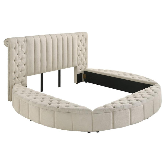 Coaster Furniture - Sonya Upholstered Queen Round Storage Bed Ivory - 360111Q - GreatFurnitureDeal