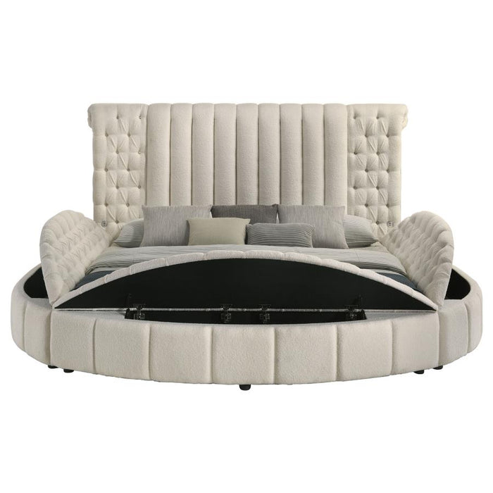 Coaster Furniture - Sonya Upholstered Queen Round Storage Bed Ivory - 360111Q - GreatFurnitureDeal