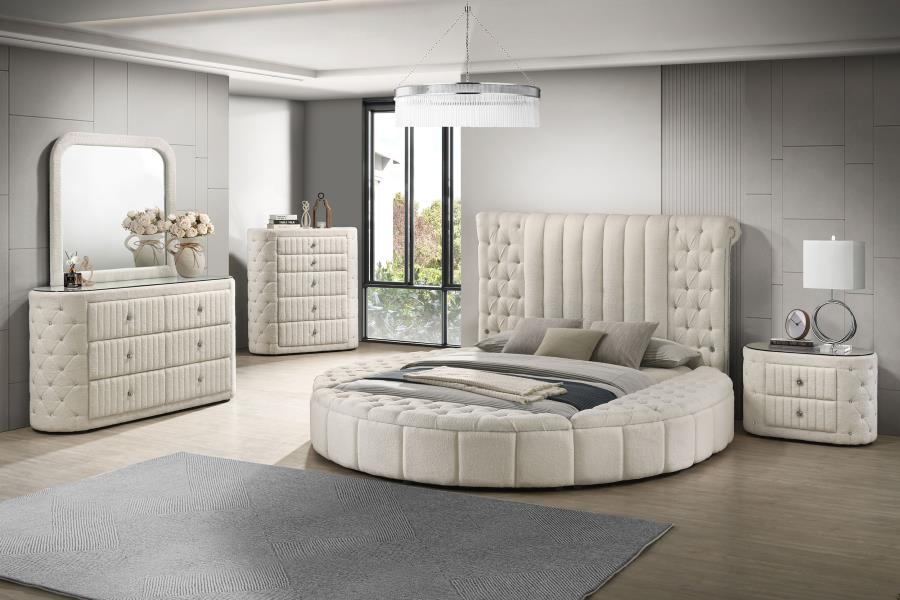 Coaster Furniture - Sonya Upholstered Queen Round Storage Bed Ivory - 360111Q - GreatFurnitureDeal