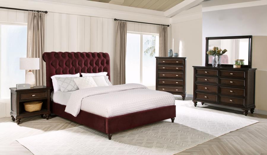 Coaster Furniture - Devon 5-Piece King Bedroom Set Wine Red and Dark Oak - 360341KE-S5 - GreatFurnitureDeal