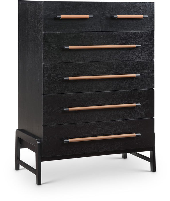 Meridian Furniture - Kaya Black Oak Veneer And Vegan Leather Handle Chest - 360Black-CH - GreatFurnitureDeal