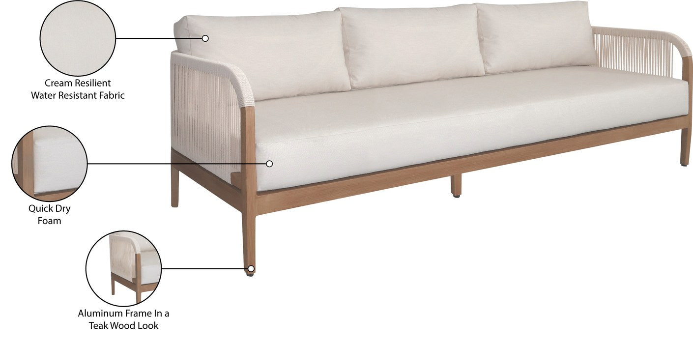 Meridian Furniture - Maui 88" Cream Water Resistant Fabric Upholstered Outdoor Patio Sofa - 361Cream-S - GreatFurnitureDeal