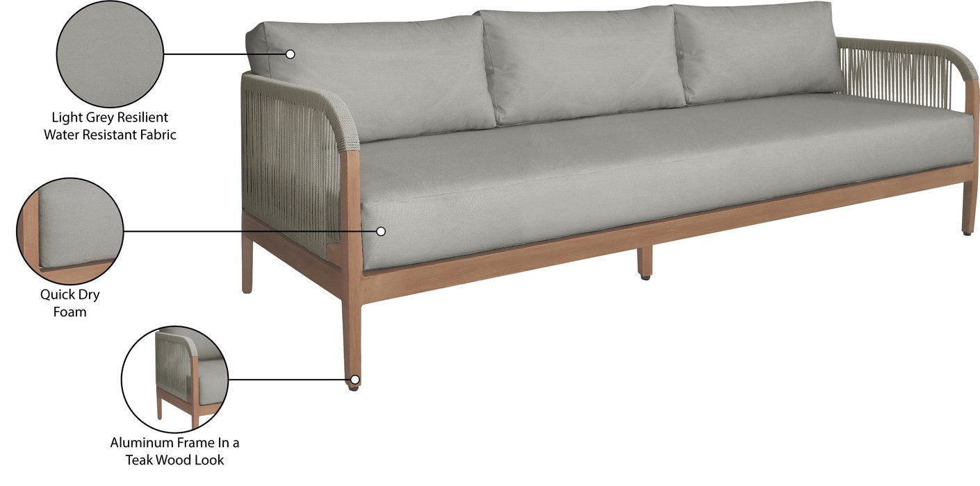 Meridian Furniture - Maui 88" Grey Water Resistant Fabric Upholstered Outdoor Patio Sofa - 361Grey-S - GreatFurnitureDeal