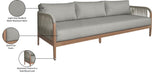 Meridian Furniture - Maui 88" Grey Water Resistant Fabric Upholstered Outdoor Patio Sofa - 361Grey-S - GreatFurnitureDeal