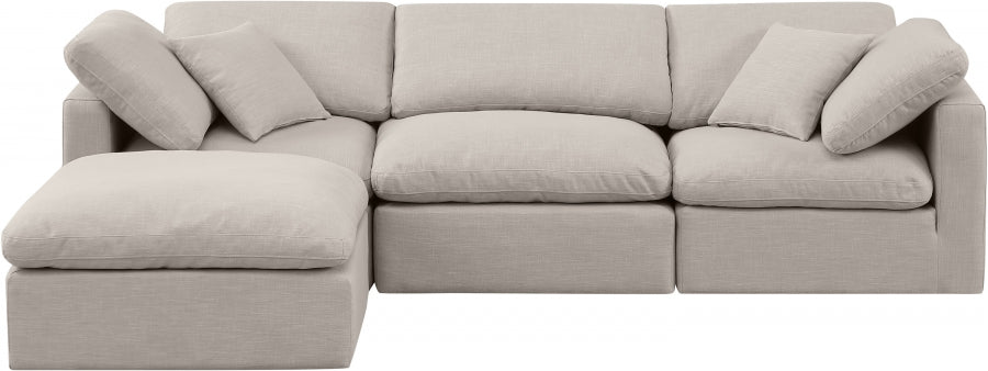 Meridian Furniture - Indulge 105" Linen Textured Fabric Upholstered 4 Piece Modular Sectional - 141Beige-Sec4A - GreatFurnitureDeal
