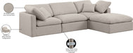 Meridian Furniture - Indulge 105" Linen Textured Fabric Upholstered 4 Piece Modular Sectional - 141Beige-Sec4A - GreatFurnitureDeal