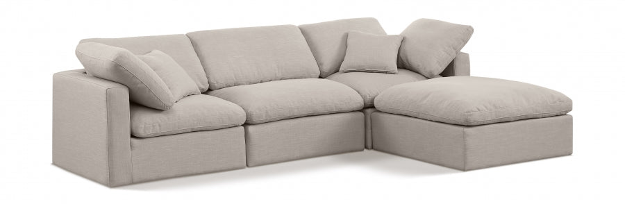 Meridian Furniture - Indulge 105" Linen Textured Fabric Upholstered 4 Piece Modular Sectional - 141Beige-Sec4A - GreatFurnitureDeal
