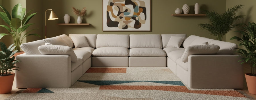 Meridian Furniture - Indulge 140" Linen Textured Fabric Upholstered 8 Piece Modular Sectional - 141Beige-Sec8A - GreatFurnitureDeal