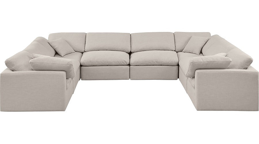 Meridian Furniture - Indulge 140" Linen Textured Fabric Upholstered 8 Piece Modular Sectional - 141Beige-Sec8A - GreatFurnitureDeal