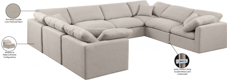 Meridian Furniture - Indulge 140" Linen Textured Fabric Upholstered 8 Piece Modular Sectional - 141Beige-Sec8A - GreatFurnitureDeal