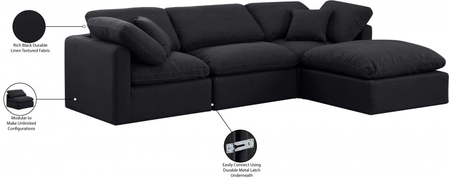 Meridian Furniture - Indulge 105" Linen Textured Fabric Upholstered 4 Piece Modular Sectional - 141Black-Sec4A - GreatFurnitureDeal
