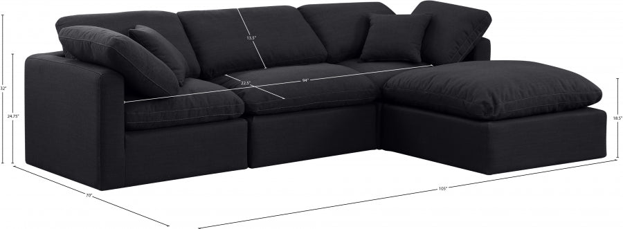 Meridian Furniture - Indulge 105" Linen Textured Fabric Upholstered 4 Piece Modular Sectional - 141Black-Sec4A - GreatFurnitureDeal