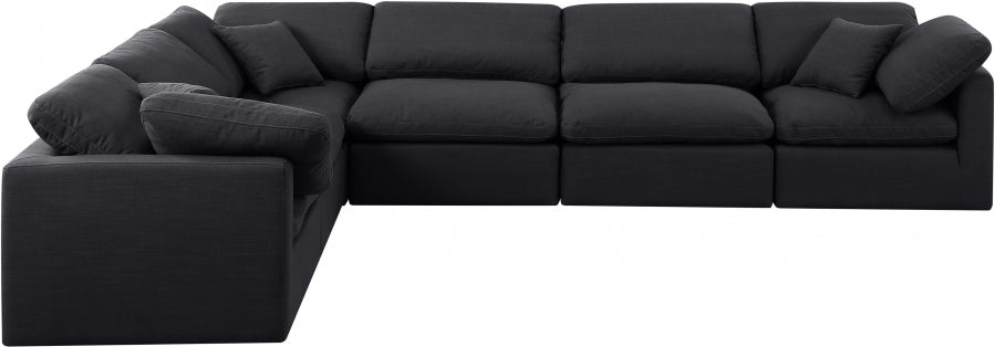 Meridian Furniture - Indulge 140" Linen Textured Fabric Upholstered 6 Piece Modular Sectional - 141Black-Sec6A - GreatFurnitureDeal