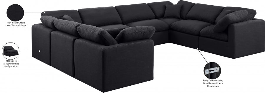Meridian Furniture - Indulge 140" Linen Textured Fabric Upholstered 8 Piece Modular Sectional - 141Black-Sec8A - GreatFurnitureDeal