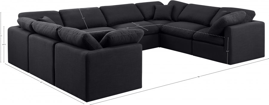 Meridian Furniture - Indulge 140" Linen Textured Fabric Upholstered 8 Piece Modular Sectional - 141Black-Sec8A - GreatFurnitureDeal
