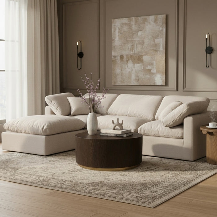 Meridian Furniture - Indulge 105" Linen Textured Fabric Upholstered 4 Piece Modular Sectional - 141Cream-Sec4A - GreatFurnitureDeal