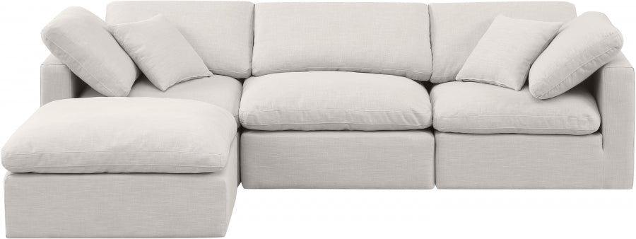 Meridian Furniture - Indulge 105" Linen Textured Fabric Upholstered 4 Piece Modular Sectional - 141Cream-Sec4A - GreatFurnitureDeal