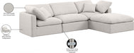 Meridian Furniture - Indulge 105" Linen Textured Fabric Upholstered 4 Piece Modular Sectional - 141Cream-Sec4A - GreatFurnitureDeal