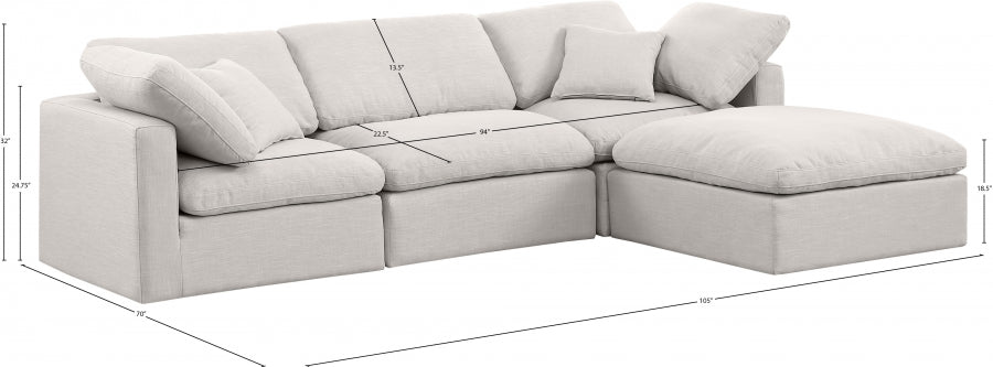 Meridian Furniture - Indulge 105" Linen Textured Fabric Upholstered 4 Piece Modular Sectional - 141Cream-Sec4A - GreatFurnitureDeal