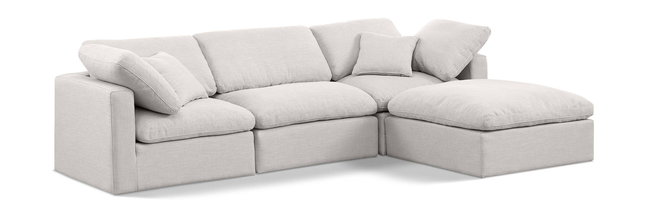 Meridian Furniture - Indulge 105" Linen Textured Fabric Upholstered 4 Piece Modular Sectional - 141Cream-Sec4A - GreatFurnitureDeal