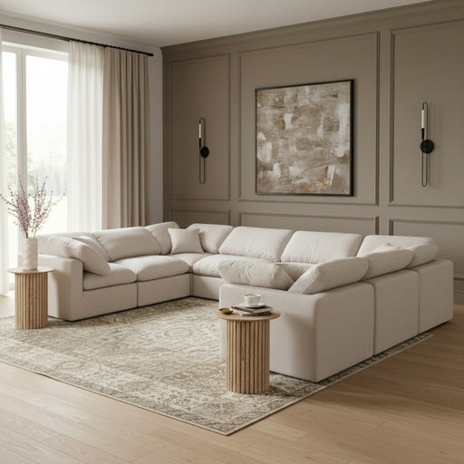 Meridian Furniture - Indulge 140" Linen Textured Fabric Upholstered 8 Piece Modular Sectional - 141Cream-Sec8A - GreatFurnitureDeal